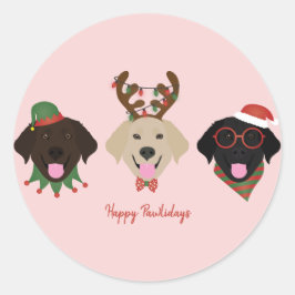 Happy Pawholidays Labrador Retriever Honden Ronde Sticker