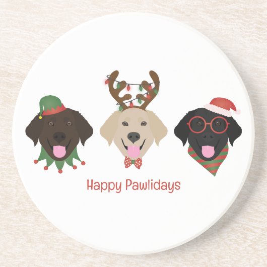 Happy Pawholidays Labrador Retriever Honden Zandsteen Onderzetter (Voorkant)