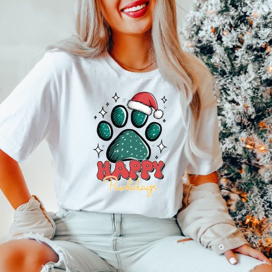 Happy Pawholidays Santa Paw Print T-shirt