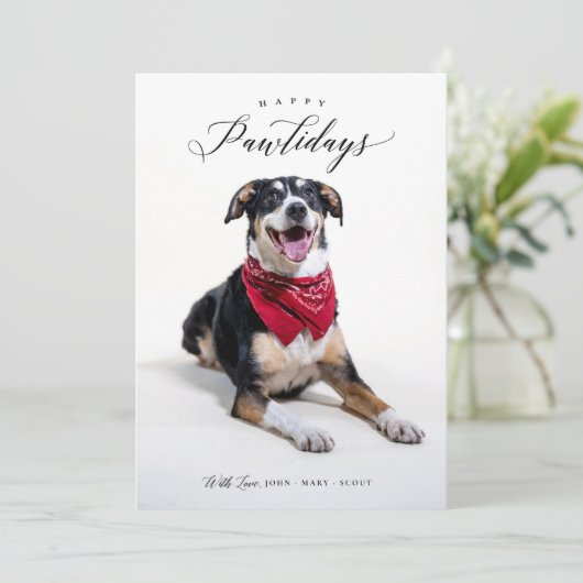 Happy Pawholidays Script Huisdier Kerstkaart (Staand voorkant)