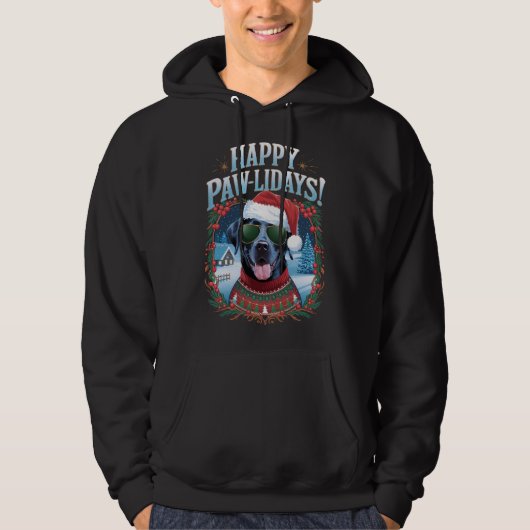 Happy Pawholidays Zwarte Labrador Hond Kerst Fun Hoodie (Voorkant)