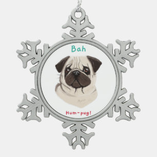 Happy Pawlidays Bah Hum-pug Tin Sneeuwvlok Ornament