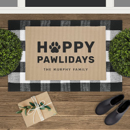 Happy Pawlidays Black en Tan Custom Dog Name Deure Deurmat