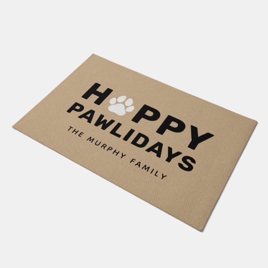 Happy Pawlidays Black en Tan Custom Dog Name Deure Deurmat (Schuin)