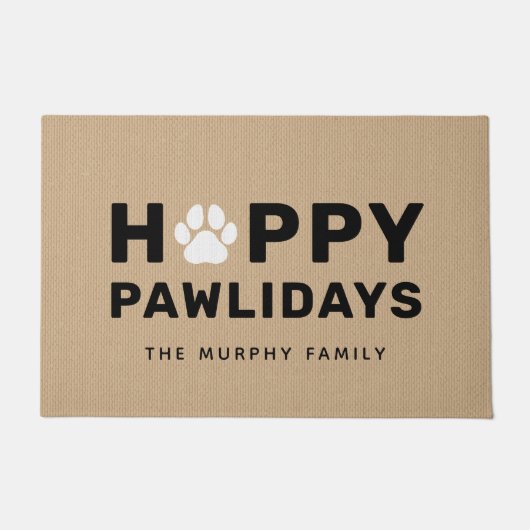 Happy Pawlidays Black en Tan Custom Dog Name Deure Deurmat (Voorkant)