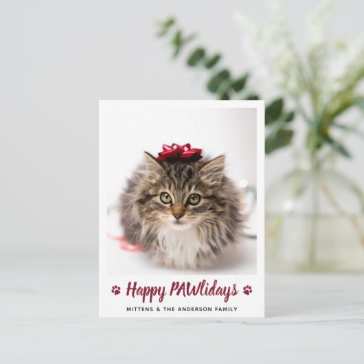 Happy PAWlidays Cat Lover Pet met kerstfoto Feestdagenkaart (Staand voorkant)
