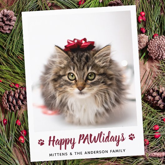Happy PAWlidays Cat Lover Pet met kerstfoto Feestdagenkaart