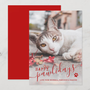 Happy Pawlidays Cat Photo Pet Red Kerstmis hol Feestdagenkaart
