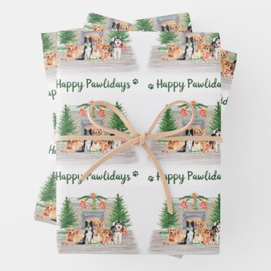 Happy Pawlidays Cute Dogs Hondenliefhebber Kerstmi Inpakpapier Vel (In situ)