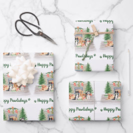 Happy Pawlidays Cute Dogs Hondenliefhebber Kerstmi Inpakpapier Vel