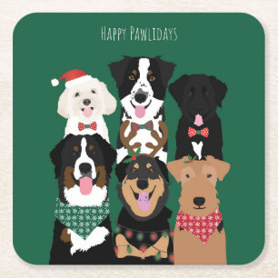 Happy Pawlidays Cute Kersthonden Kartonnen Onderzetters