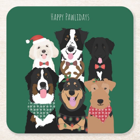 Happy Pawlidays Cute Kersthonden Kartonnen Onderzetters (Voorkant)