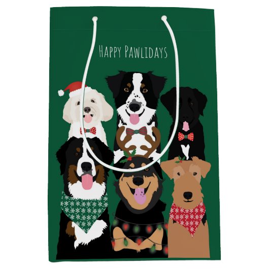 Happy Pawlidays Cute Kersthonden Medium Cadeauzakje (Voorkant)