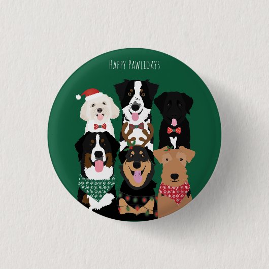 Happy Pawlidays Cute Kersthonden Ronde Button 3,2 Cm (Voorkant)