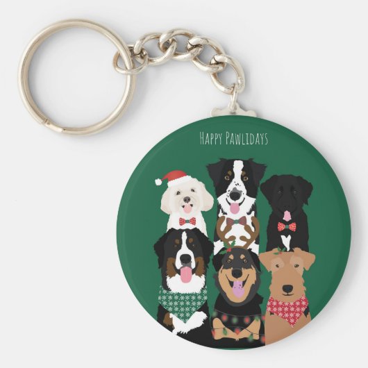 Happy Pawlidays Cute Kersthonden Sleutelhanger (Voorkant)