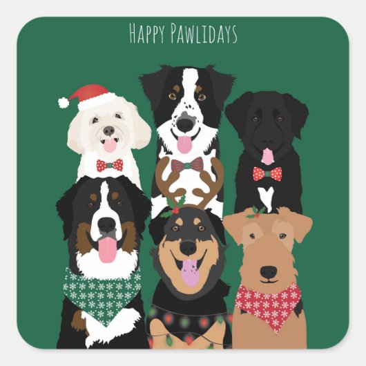 Happy Pawlidays Cute Kersthonden Vierkante Sticker (Voorkant)