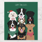 Happy Pawlidays Cute Kersthonden Wijn Etiket (Enkel label)