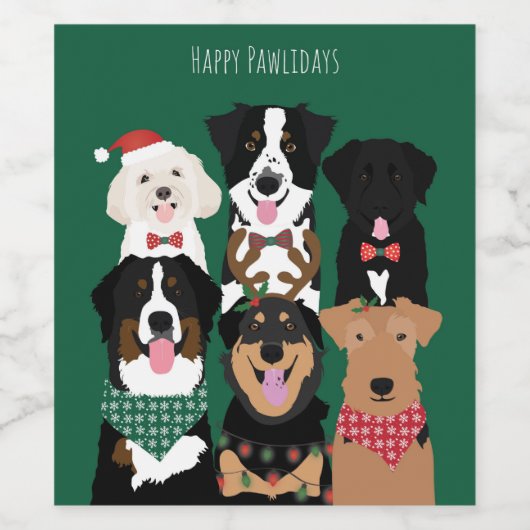 Happy Pawlidays Cute Kersthonden Wijn Etiket (Enkel label)