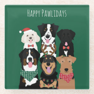 Happy Pawlidays Cute Kerstmis Glazen Onderzetter