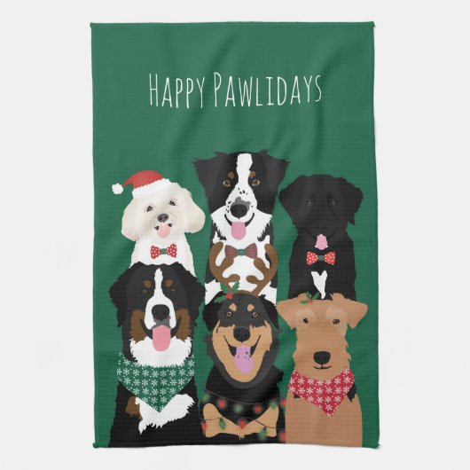 Happy Pawlidays Cute Kerstmis Theedoek (Verticaal)