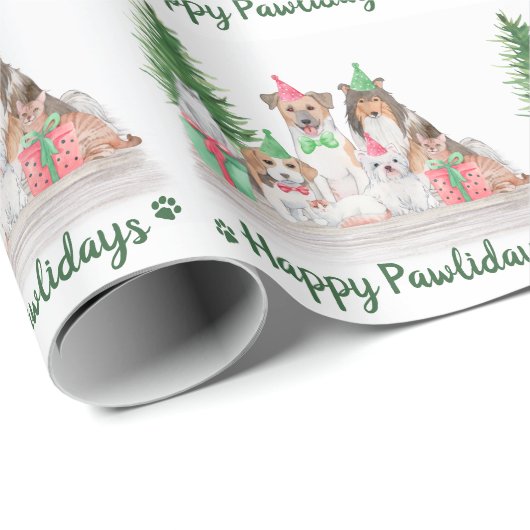 Happy Pawlidays Dog Cat Puppy Kitten Kerstmis Cadeaupapier (Rol Hoek)