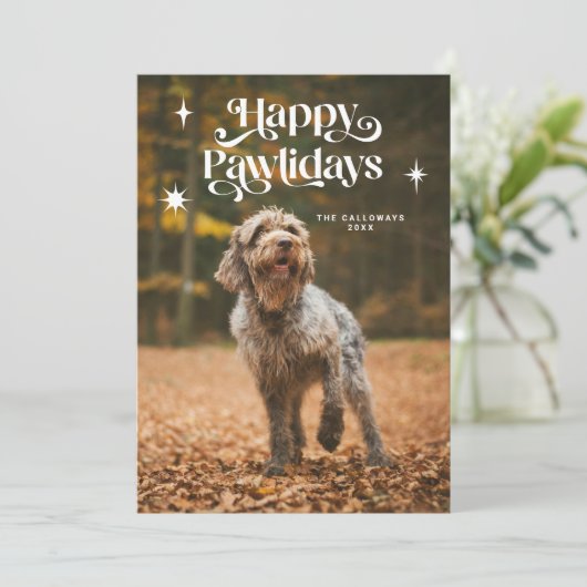 Happy Pawlidays Dog-foto voor kerstmis Feestdagenkaart (Staand voorkant)