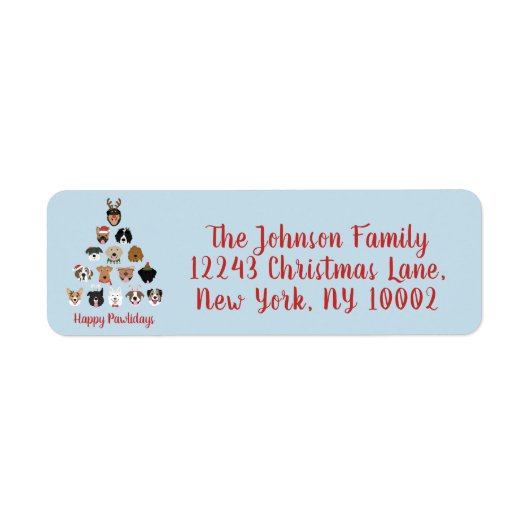Happy Pawlidays Dog kerstboom Etiket (Voorkant)