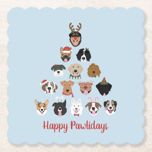 Happy Pawlidays Dog kerstboom Kartonnen Onderzetters (Voorkant)