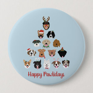 Happy Pawlidays Dog kerstboom Ronde Button 4,0 Cm