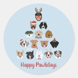 Happy Pawlidays Dog kerstboom Ronde Sticker