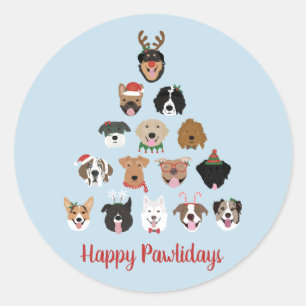 Happy Pawlidays Dog kerstboom Ronde Sticker