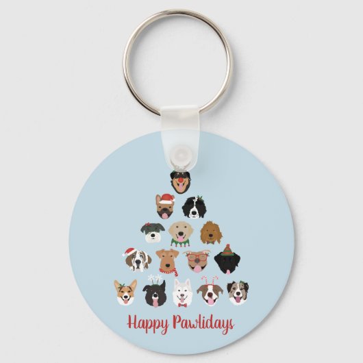 Happy Pawlidays Dog kerstboom Sleutelhanger (Voorkant)