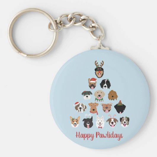 Happy Pawlidays Dog kerstboom Sleutelhanger (Voorkant)