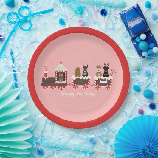 Happy Pawlidays Dog kerstvakantietrein Papieren Bordje (Feest)