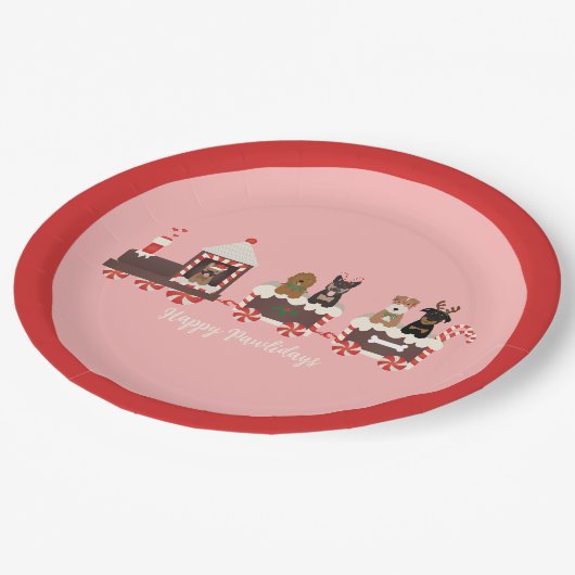 Happy Pawlidays Dog kerstvakantietrein Papieren Bordje (Gekanteld)