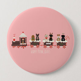 Happy Pawlidays Dog kerstvakantietrein Ronde Button 4,0 Cm