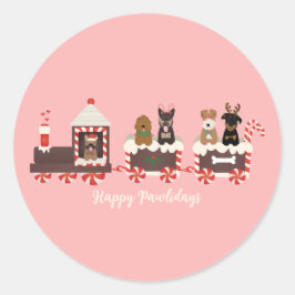 Happy Pawlidays Dog kerstvakantietrein Ronde Sticker