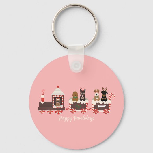 Happy Pawlidays Dog kerstvakantietrein Sleutelhanger (Voorkant)