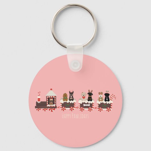 Happy Pawlidays Dog kerstvakantietrein Sleutelhanger (Voorkant)
