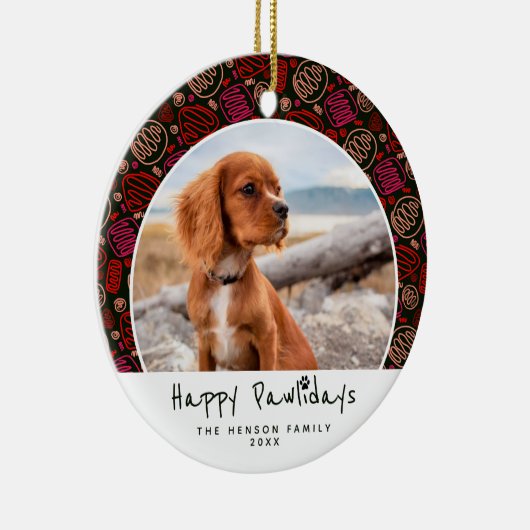 Happy Pawlidays Dog Pet Photo One Line Kerstmis Keramisch Ornament (Rechts)