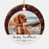 Happy Pawlidays Dog Pet Photo One Line Kerstmis Keramisch Ornament (Achterkant)