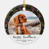 Happy Pawlidays Dog Pet Photo One Line Kerstmis Keramisch Ornament (Achterkant)