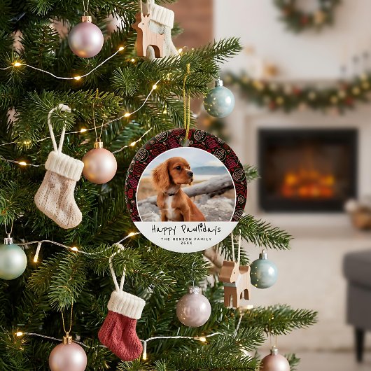 Happy Pawlidays Dog Pet Photo One Line Kerstmis Keramisch Ornament