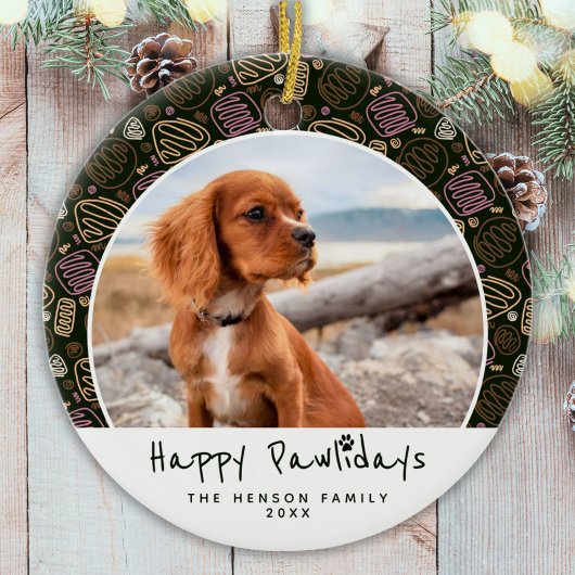 Happy Pawlidays Dog Pet Photo One Line Kerstmis Keramisch Ornament