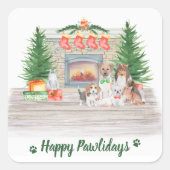 Happy Pawlidays Dogs Cats Puppies Kitten Kerstmis Vierkante Sticker (Voorkant)
