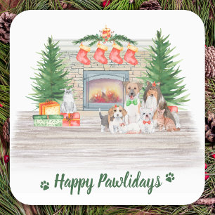 Happy Pawlidays Dogs Cats Puppies Kitten Kerstmis Vierkante Sticker