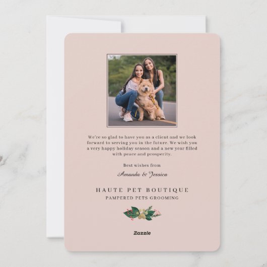 Happy Pawlidays Dogs Pet Care Business Pink deur Feestdagenkaart (Achterkant)