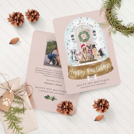 Happy Pawlidays Dogs Pet Care Business Pink deur Feestdagenkaart