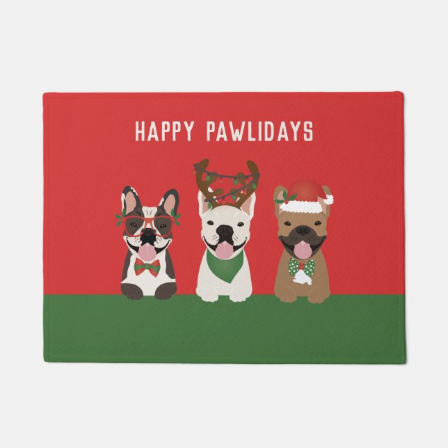Happy Pawlidays Franse Bulldogs Deurmat (Voorkant)