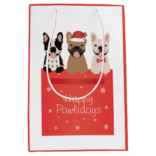 Happy Pawlidays Franse Bulldogs Medium Cadeauzakje (Voorkant)